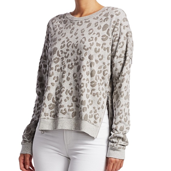Rails Marlo Flocked Leopard Print Sweatshirt Grey Side Zippers Size M. Like New - Picture 12 of 13